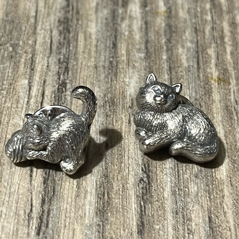 Vintage pewter cat pin set -  kitten brooch set